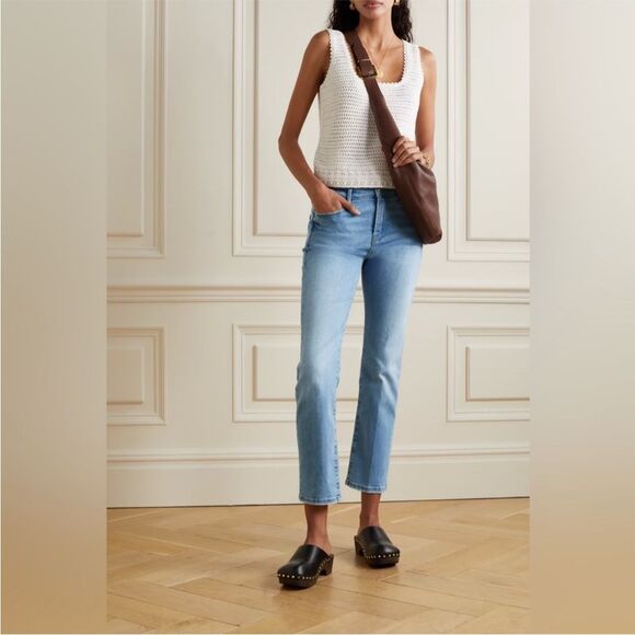 FRAME LE HIGH STRAIGHT HIGH RISE STRAIGHT LEG LIGHT WASH JEANS - Picture 1 of 3